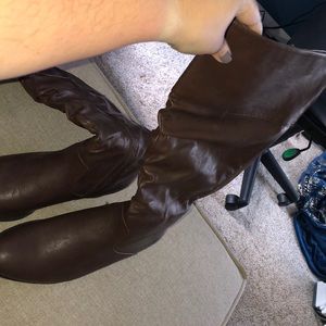 Brown tall zip up boots size 10M wide calf